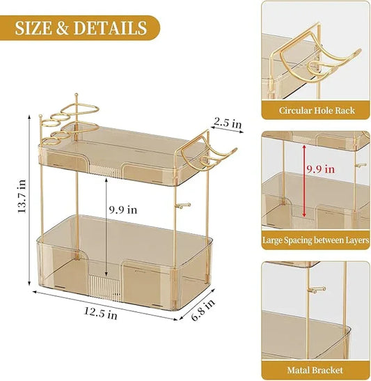 Bathroom Counter Organizer for Vanity, Makeup Organizer Countertop with Holder, Large Capacity Storage Rack, Perfect Large Skincare, Hair Care, Perfume, Easy to Install (Gold, 2Tiers) - ModernBath