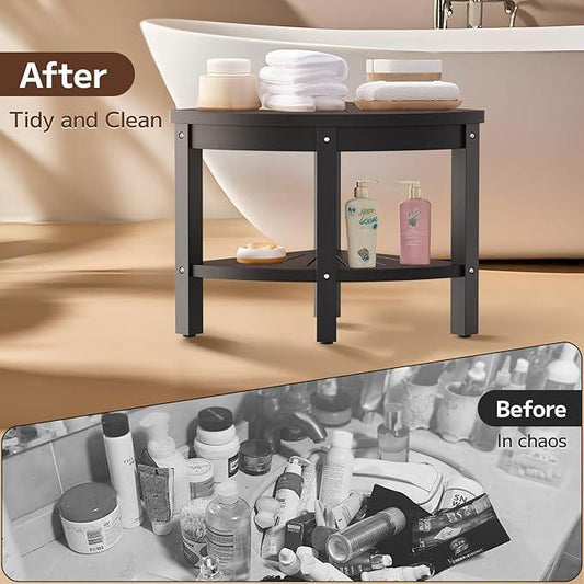 ACUEL Shower Stool for Inside Shower, Corner Shower Stool, Shower Bench Seat with Storage Shelf for Shaving Legs Plastic Spa Bath Step Foot Rest for Bathroom Small Place - ModernBath