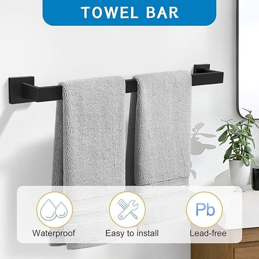 5 Pieces Bathroom Hardware Accessories Set Black Towel Bar Set Towel Holder Racks Set for Bathroom,SUS304 Stainless Steel,Wall Mounted 23.6-Inch - ModernBath