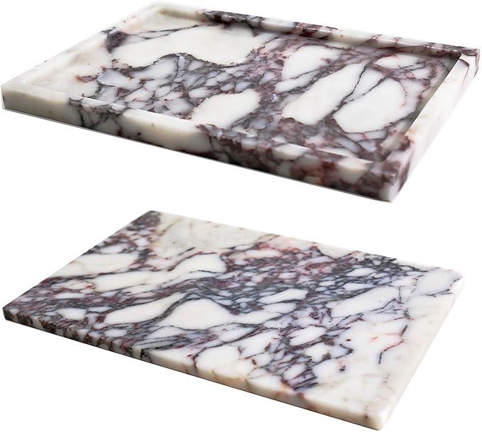 Real Luxurious Natural Marble Vanity Tray Genuine Marble Storage Tray for Home Decor Stone Tray for Bathroom/Kitchen/Vanity/Dresser Non-Resin/Non-Ceramic/Viola Tablet Set - ModernBath