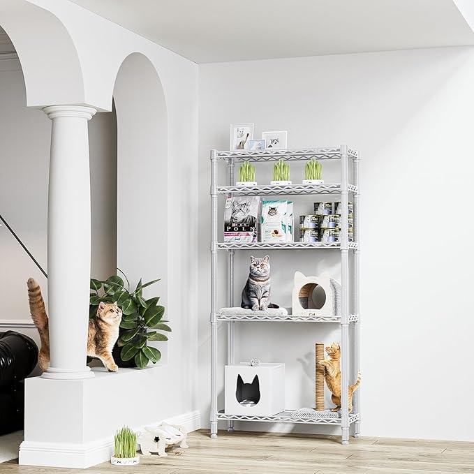 1250 lbs 5 Tier Shelf Metal Storage Shelves Wire Rack Closet Organizers for Garage Kitchen Bathroom Laundry White 11.8" D x 29.5" W x 59.5" H - ModernBath