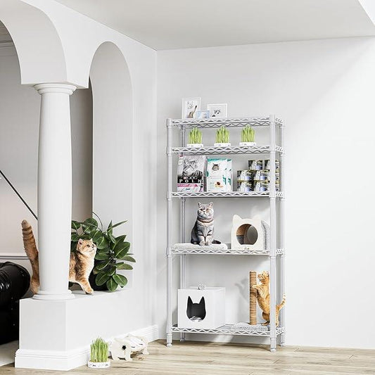 1250 lbs 5 Tier Shelf Metal Storage Shelves Wire Rack Closet Organizers for Garage Kitchen Bathroom Laundry White 11.8" D x 29.5" W x 59.5" H - ModernBath