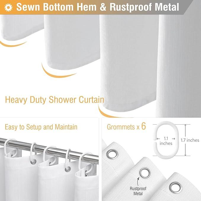 BTTN Stall Fabric Shower Curtain - 36 Inches Linen Textured Heavy Duty Small Cloth Shower Curtain Set with 6 Plastic Hooks, Narrow Hotel Luxury Weighted Shower Curtains for Bathroom - W36 xH72, White - ModernBath