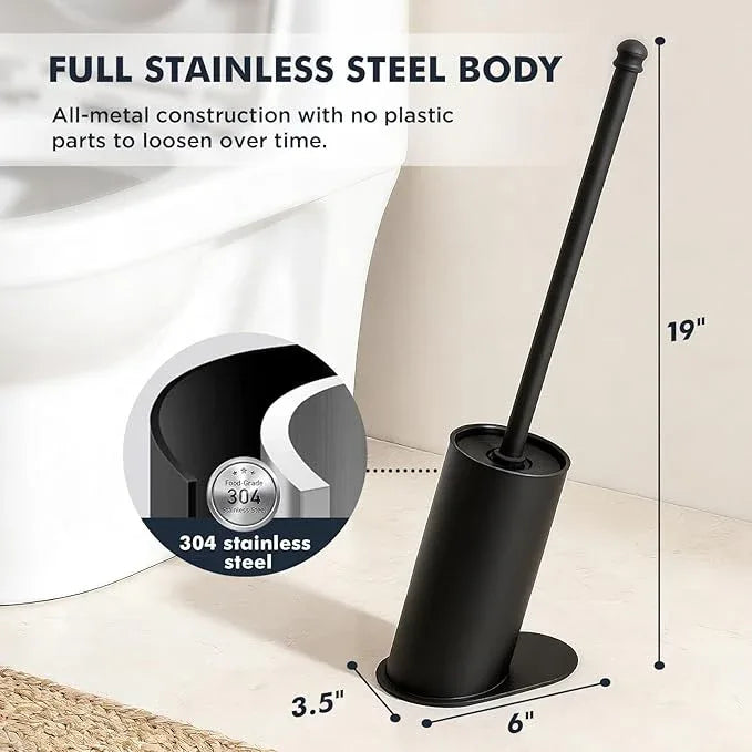 Toilet Brush and Holder Set, Stainless Steel Toilet Bowl Brush with 16.5" Long-Reach Handle, Tilted Canister with Concealed Brush Head & Anti-Splash Shield for Bathroom Cleaning, 1 Spare Head Included - ModernBath