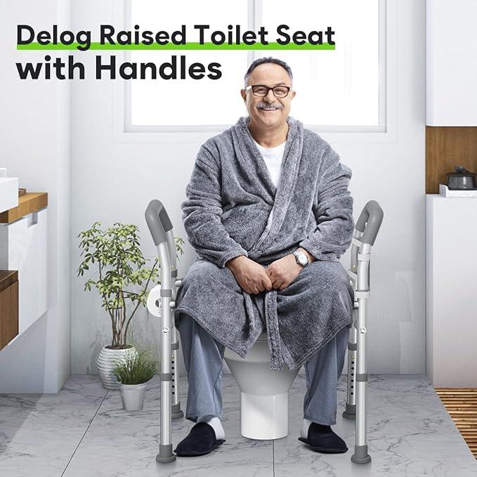 Delog Raised Toilet Seat with Handles, Heavy Duty 400lb Medical Safety Frame, Bathroom Assist Toilet Seat Raiser for Seniors - ModernBath
