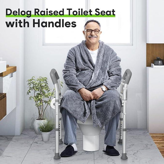 Delog Raised Toilet Seat with Handles, Heavy Duty 400lb Medical Safety Frame, Bathroom Assist Toilet Seat Raiser for Seniors - ModernBath