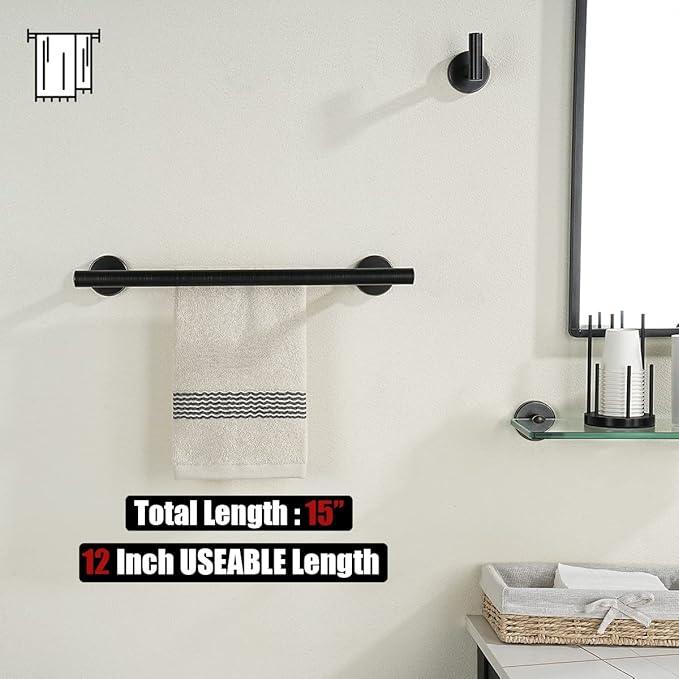 JQK Double Towel Bar Oil Rubbed Bronze, 15 Inch 304 Stainless Steel Thicken 0.8mm Towel Rack Holder for Bathroom Washcloths and Hand Towels, ORB Wall Mount, Useable Length 12 Inch, TB100L12-ORB - ModernBath