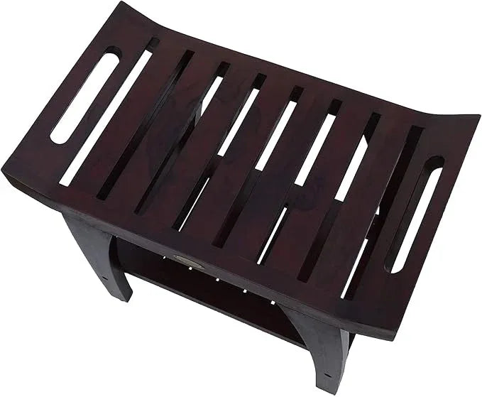 DecoTeak Tranquility 24 Inch Brown Waterproof Teak Wood Shower Bench Stool Seat Chair for Inside Shower Provides Safety, Storage, and Organization for Bathroom Accessories - ModernBath