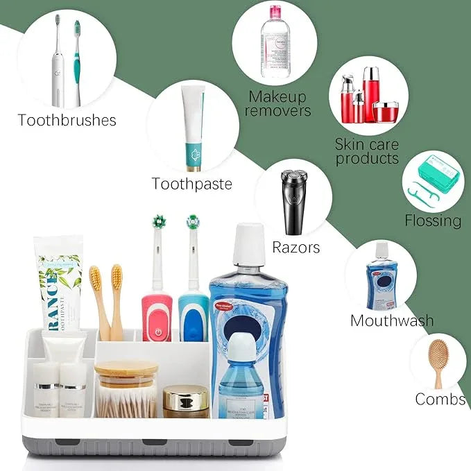 GFWARE Toothbrush Holders for Bathrooms Countertop Organizer - Kids Electric Toothbrush and Toothpaste Holder Detachable 7 Slots Tooth Brush Organization Bathroom Accessories Storage Vanity, White - ModernBath