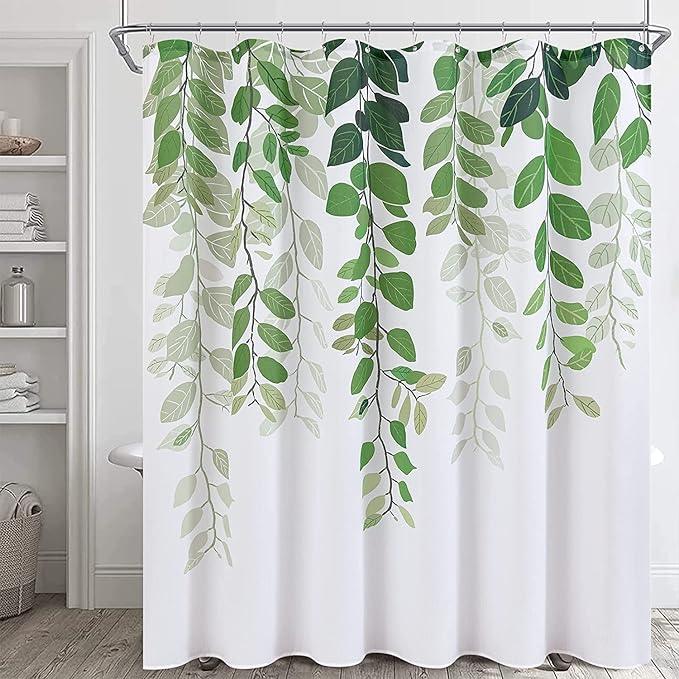 BOODII Green Leaves Shower Curtains 72x78 inches for Bathroom Watercolor Fren Eucalyptus Shower Curtain Set Vine Botanical Garden Jade Green Natural Bath Curtain Spring Bathroom Decor - ModernBath