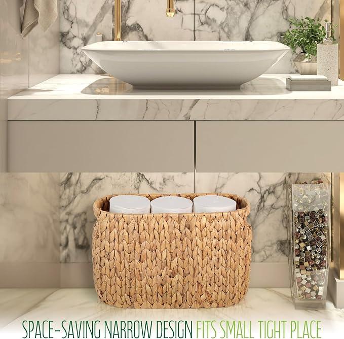 Toilet Paper Storage Holder with Built-in Handles, Water Hyacinth Toilet Papers Holder for up to 6 Mega Rolls, Wicker Toilets Paper Baskets, Decor Bathroom Storage Basket for Countertops,Shelves - ModernBath