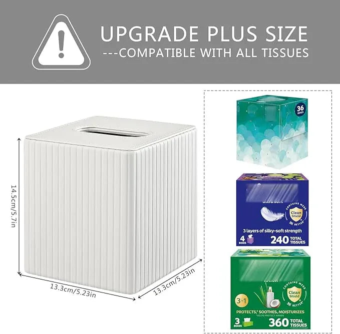 XNONE PU Leather Tissue Box Cover Square Tissue Box Holder for Bathroom Vanity Countertop Night Stands Bedroom Office Desk,Modern Tissue Decorative Organizer with Magnetic Closure (Cream White) - ModernBath