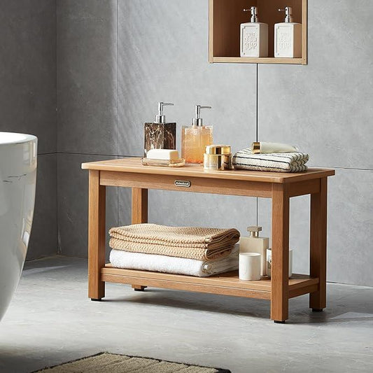30'' Large Shower Bench Seat, Poly Lumber Bath Stool for Inside Shower Waterproof, HDPS Bathroom Chair for Shaving Legs with Adjustable Feet, Non-Slip & No Maintenance, Brown (30 x 13 Inches) - ModernBath