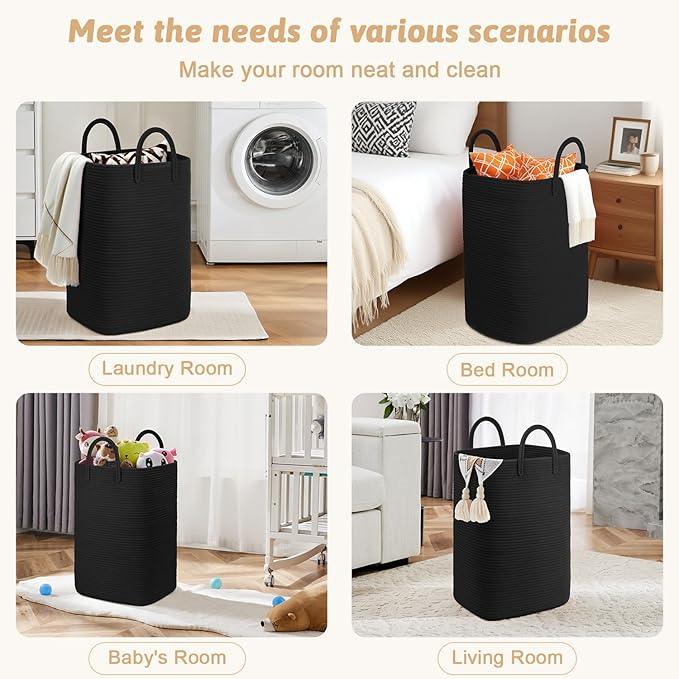 Laundry Basket,Woven Cotton Rope Laundry Hamper,60L Versatile Storage for Dirty Clothes,Baby Toys,and Blankets in Bathroom, Nursery,and Living Room - ModernBath