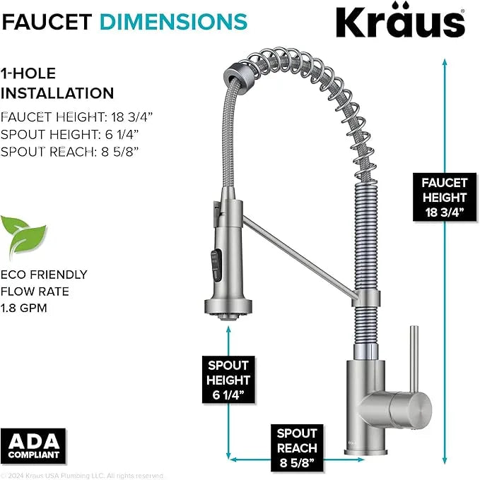 KRAUS Bolden 2-Function Single Handle Pull Down Kitchen Faucet, Commercial Style Stainless Steel/Chrome, KPF-1610SSCH - ModernBath