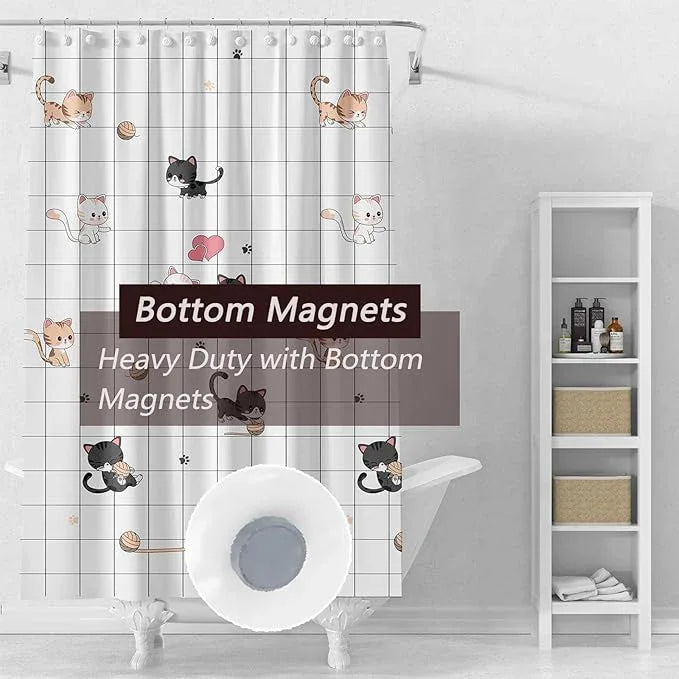 TIKABC Shower Curtain Liner, 4G PEVA Shower Liner, Plastic Waterproof Shower Curtains, with Grommet Holes and 3 Magnetic Weights(Little Cat) - ModernBath