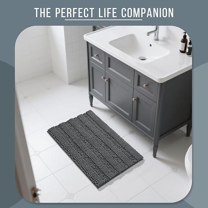 Yimobra Bathroom Rug Mat 32 x 20, Non Slip and Super Absorbent Bath Mat,Machine Washable Quick Dry,Ultra Plush Chenille Shower Rugs for Bathroom Floor Sink Tub and Shower Outside,Dark Gray - ModernBath