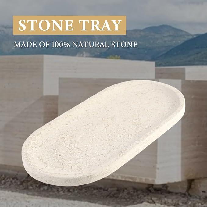 Koville Marble Vanity Tray for Decor, Natural Bathroom Tray for Bathroom Countertop, Stone Decorative Trays for Dresser Organizer, Storage Trays for Perfume, Jewelry Holder(Beige Yellow) - ModernBath