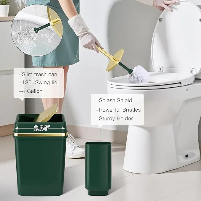 25PCS Bathroom Accessory Set, Dark Green Bathroom Set with Large-Capacity 4 Gallon Trash Can,Bathroom Rugs Set, Waterproof Shower Curtain, Toilet Brush, Toothbrush Holder & Soap Dispenser - ModernBath