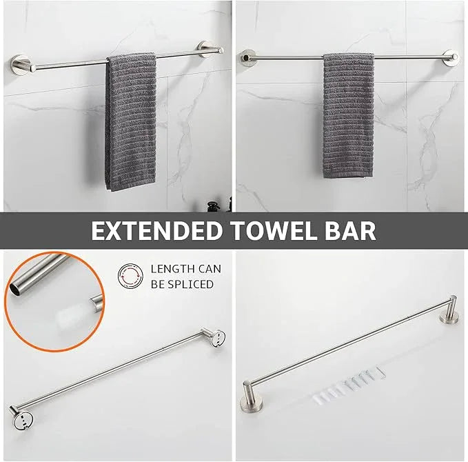 BGL Bathroom Accessory Set Brushed Nickel 4-Pieces Bathroom Towel Rack 24 Inches Adjustable Bathroom Hardware Set - ModernBath