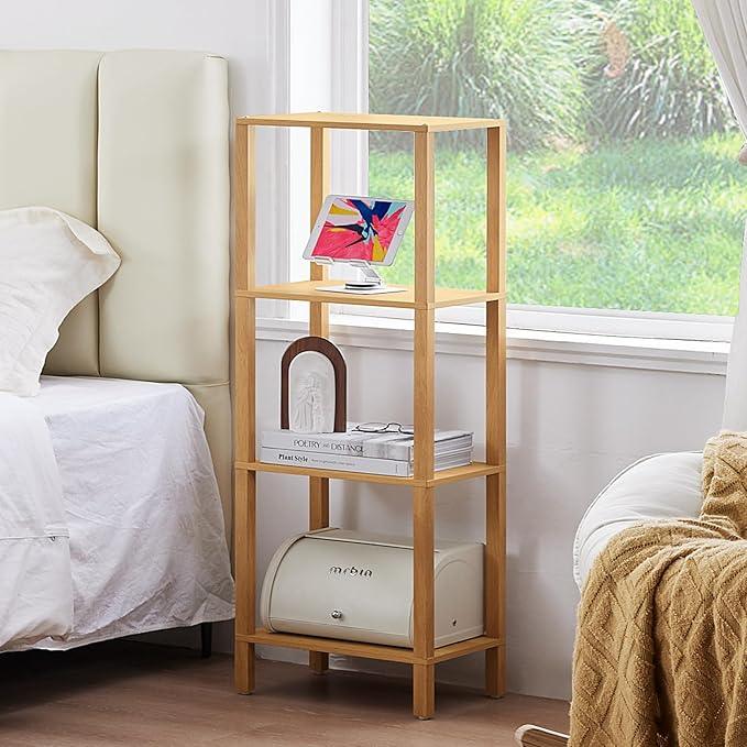 4 Tier Tall Bookshelf with Storage - Small Bookcase for Small Spaces, Shelf for Living Room, Office, Bedroom, Kitchen - Industrial Modern Natural Book Shelf - ModernBath