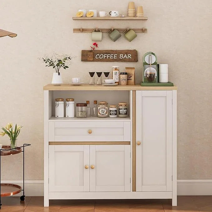 Storage Cabinet with Doors and Drawers,Kitchen Storage Cabinets，with Drawer and Adjustable Shelf（White） - ModernBath