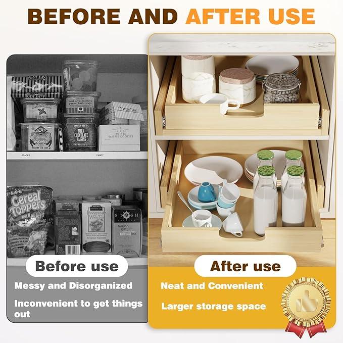 Pullout Cabinet Organizer, 23''W×21''D×3''H Slide Out Shelves for Kitchen Cabinets, Pull out Drawers for Kitchen Cabinets, Pantry, Bathroom, & Storage Organization - ModernBath