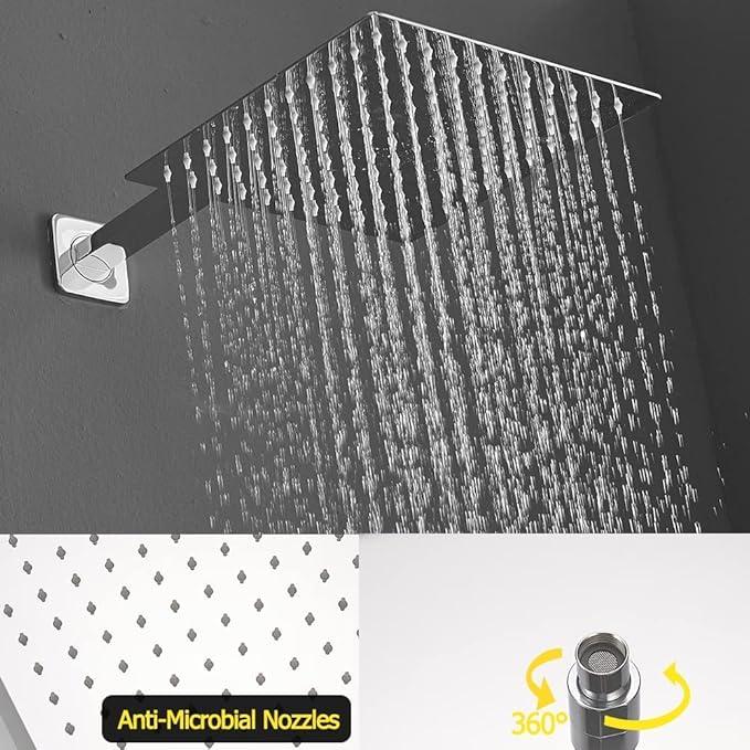 JingGang Chrome Shower System with Tub Spout Wall Mounted Tub Shower Faucet Set for Bathroom with High Pressure 10" Rain Shower head and Handheld Shower Head Kit - ModernBath