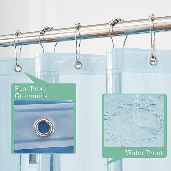 Mrs Awesome Clear Blue Shower Curtain Liner with 3 Magnets, 72x72 Premium Flexible Sturdy Plastic Shower Curtain for Bathroom Lightweight & Waterproof, Clear Blue - ModernBath