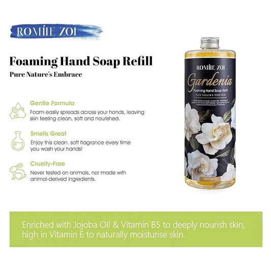 ROMIIE ZOI Foaming Hand Soap Refill, Gardenia, Gentle & Moisturizing Formula, 1 L/ 33.8 FL OZ - ModernBath