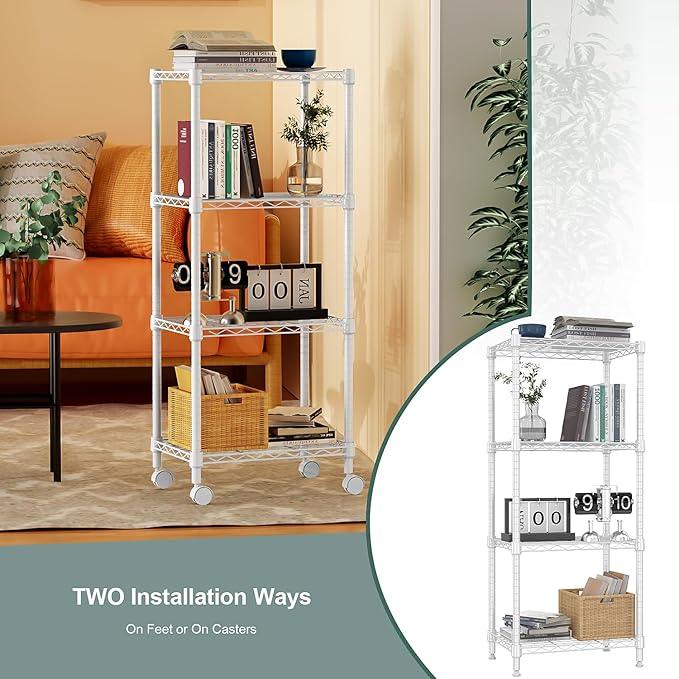 1000 lbs 4-Shelf Adjustable Heavy Duty Steel Wire Rack, Adjustable Storage Shelving Unit with Wheel for Kitchen, Garage, Laundry White 11.8" D x 17.7" W x 40.8" H - ModernBath