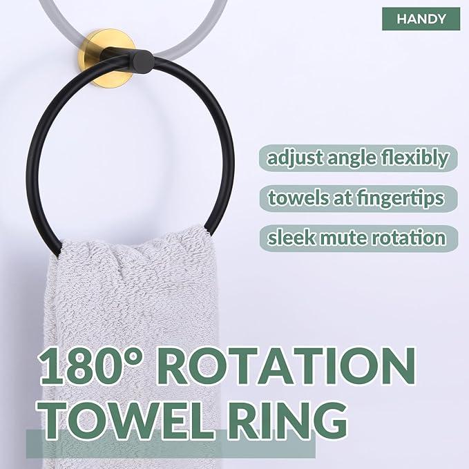 APLusee Black Gold Towel Ring for Bathroom Wall, Stainless Steel Hand Towel Holder, Wall Mounted - ModernBath