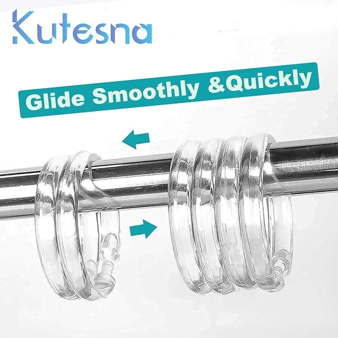 Kutesna 72PCS Clear Plastic O-Ring Shower Curtain Hooks - Modern Bathroom Rings for Smooth Gliding, Heavy Duty Hanging Loops, Easy Install Decor - ModernBath