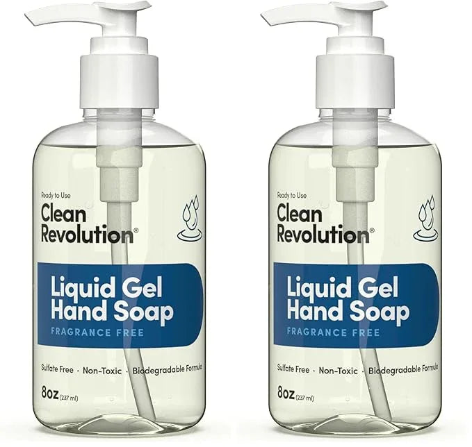 Clean Revolution Liquid Gel Hand Soap, Silky Rich Liquid, Quick Lather, Fast Rinsing (Fragrance Free) 8 Fl Oz (Pack of 2) - ModernBath