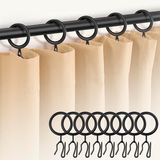 60Pcs Metal Curtain Rings and 60 Pcs Curtain Drapery Pin Hooks,Black Curtain Hooks for Drapes,30mm Internal Diameter for Window, Shower Curtain - ModernBath
