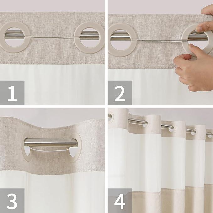 eachope Stall No Hooks Needed Linen Textured Shower Curtain with Snap-in Fabric Liner Set,Hotel Luxury Decor Shower Curtains for Bathroom,Waterproof & Washable,54Wx74H,Cream - ModernBath