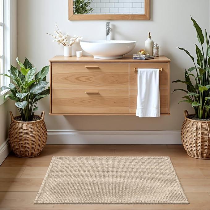 DEXI Bathroom Rugs 16x24, Non Slip Washable Bath Mat, Absorbent Chenille Bathmat, Ultra Soft Thick Carpet for Tub Shower Floor, Beige - ModernBath