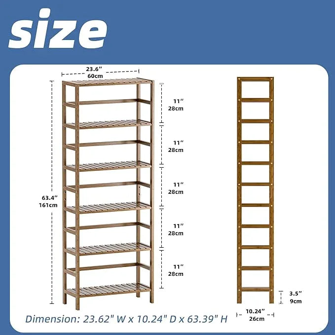 HITNET Bookcase, Bamboo Bookshelf, 6-Tier Adjustable Tall Open Book Shelf, Free Standing Storage Shelves Organizer, Flower Plant Display Stand, Walnut - ModernBath