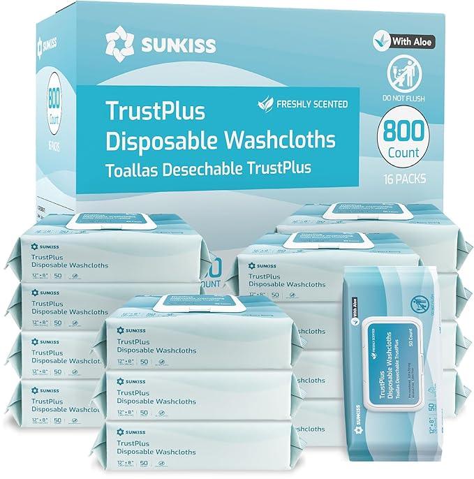 SUNKISS Trustplus Wet Wipes for Adult No Rinse, Extra Large 8”x12” Body Cleaning Washcloths for Elderly Incontinence & Cleansing, Fresh Scented, 800 Count (16 Packs of 50) - ModernBath