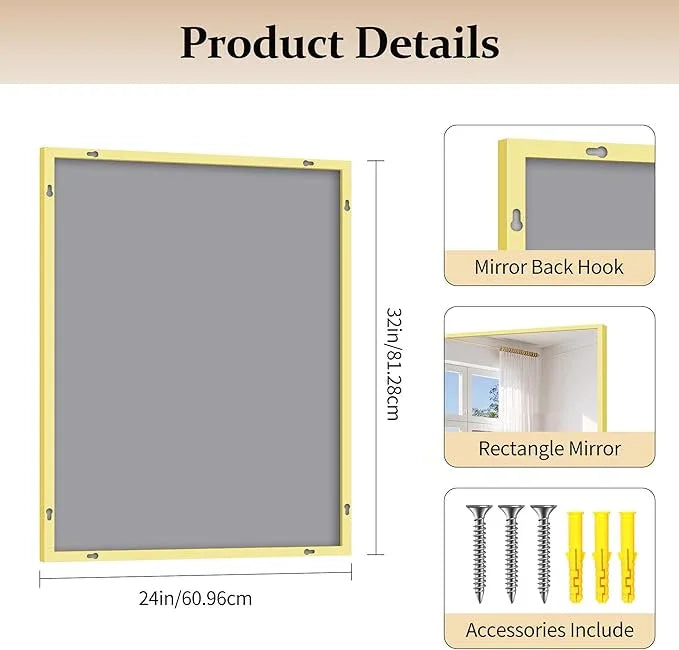 COFENY Gold Bathroom Mirror for Wall, 24x32 Inch Rectangle Mirror with Metal Frame, Modern Vanity Mirrors for Bathroom Living Room, Entryway Hangs Horizontal or Vertical - ModernBath
