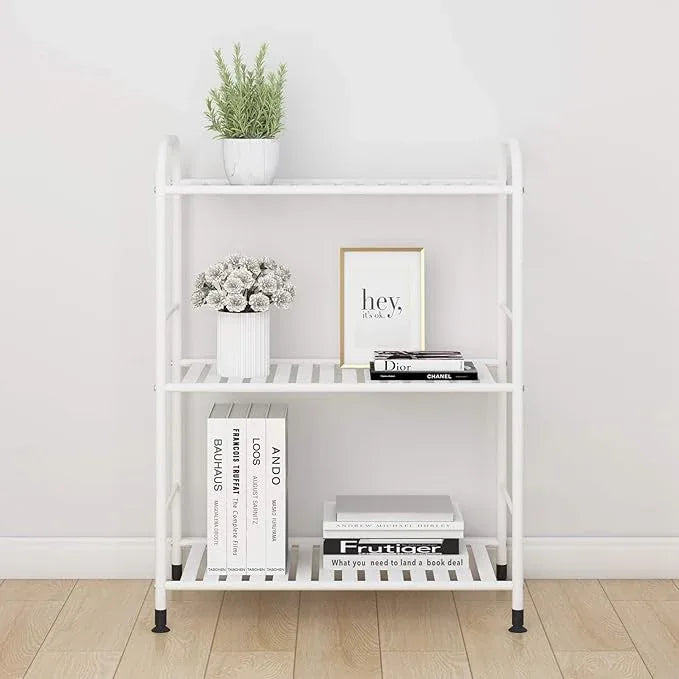 JSB 3-Tier Adjustable Shelving Unit, Heavy Duty Storage Rack Organizer Metal Corner Shelf for Kitchen Living Room Laundry Pantry Bathroom (White, 3 Tier)… - ModernBath