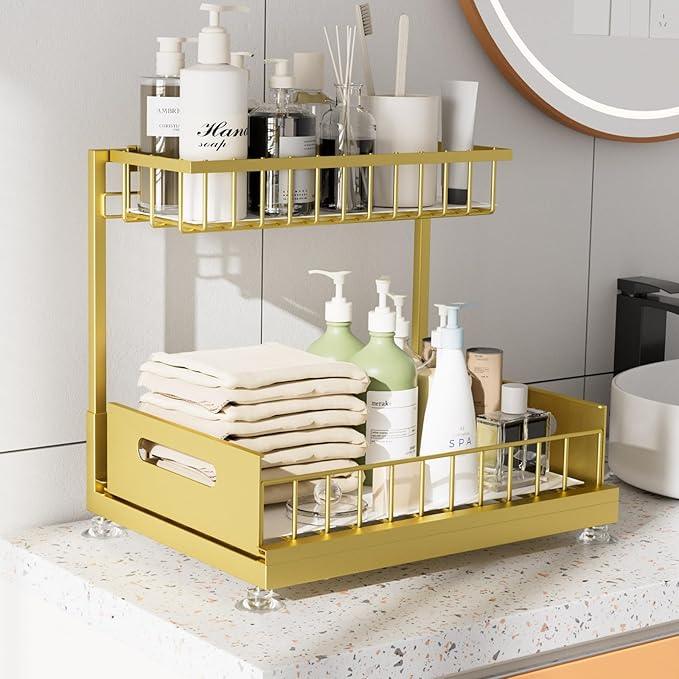 Under Sink Organizer Storage 2-Tier Premium Metal Pull-Out Racks, Height Adjustable, Heavy Dut and Easy Installation for Kitchen & Bathroom Organizers 2 Pack - ModernBath
