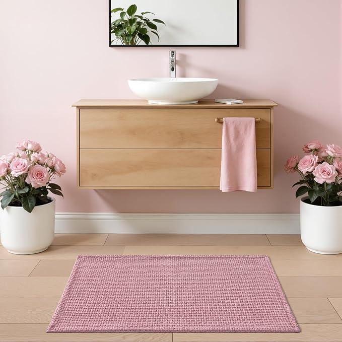 DEXI Bathroom Rugs 16x24, Non Slip Washable Bath Mat, Absorbent Chenille Bathmat, Ultra Soft Thick Carpet for Tub Shower Floor, Pink - ModernBath