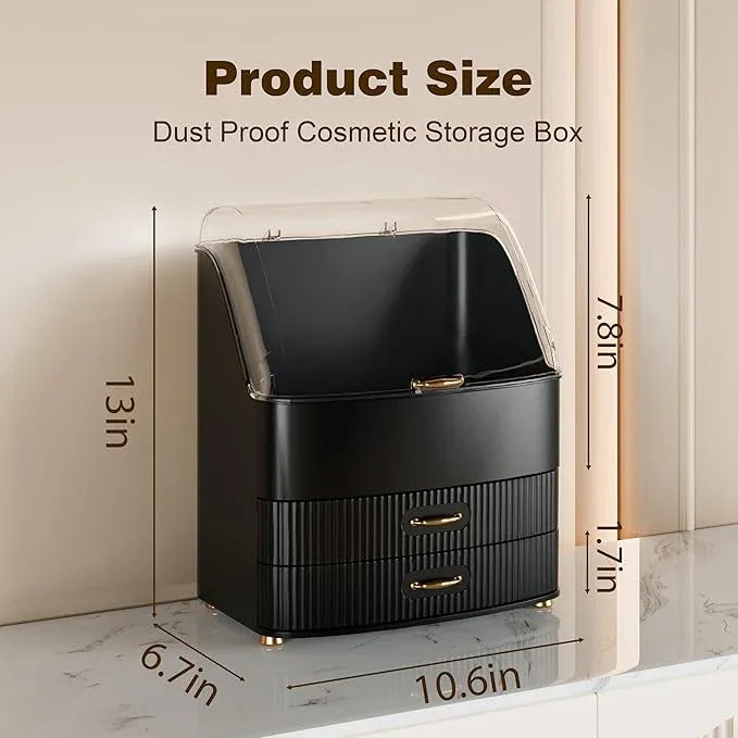 Plukers Makeup Organizer Countertop Vanity with Transparent Lid Drawers Waterproof Dustproof Cosmetic Skincare Bathroom Storage Gift for Women Teens Girls (Black) - ModernBath