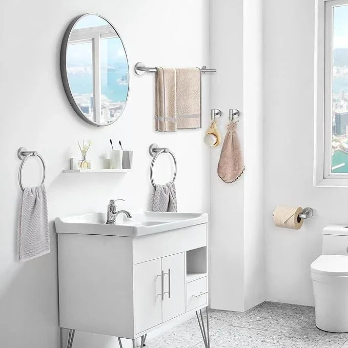 TQKAG Brushed Nickel Bathroom Hardware Set 6-Piece Bathroom Accessory Set 23.6 Inch Round Stainless Steel Towel Bar Set Wall Mounted - ModernBath