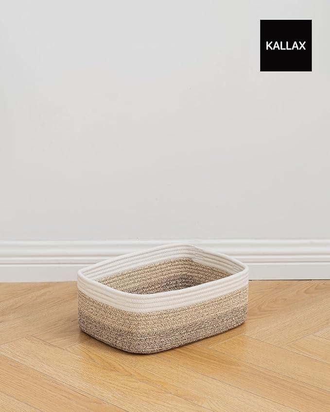 Small Woven Basket, 13.5 x 9.5 x 5 Inches, Storage Basket for Organizing, Cute Small Rope Shelf Closet Cube Storage Bins Baskets for Shelves, Dog Toy Gift Baskets Empty, 3 Pack Gradient Brown - ModernBath
