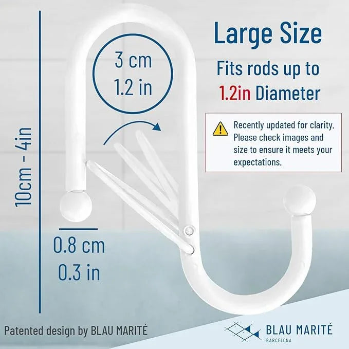 Blau Marité 6-Pack Metal S Hooks for Hanging – Heavy-Duty S-Shaped Hook with Safety Buckle – Fits Bars up to 1.2 in – Anti-Drop S-Hooks for Closet, Wardrobes & Storage – White (Large) - ModernBath