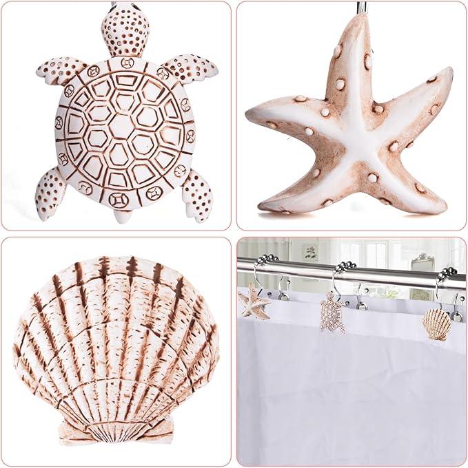 Double Shower Curtain Hooks,12Pcs Seashell Shower Curtain Rings Double Shower Curtain Hooks Decorative Bathroom for Home Bathroom Bedroom Living Room - ModernBath