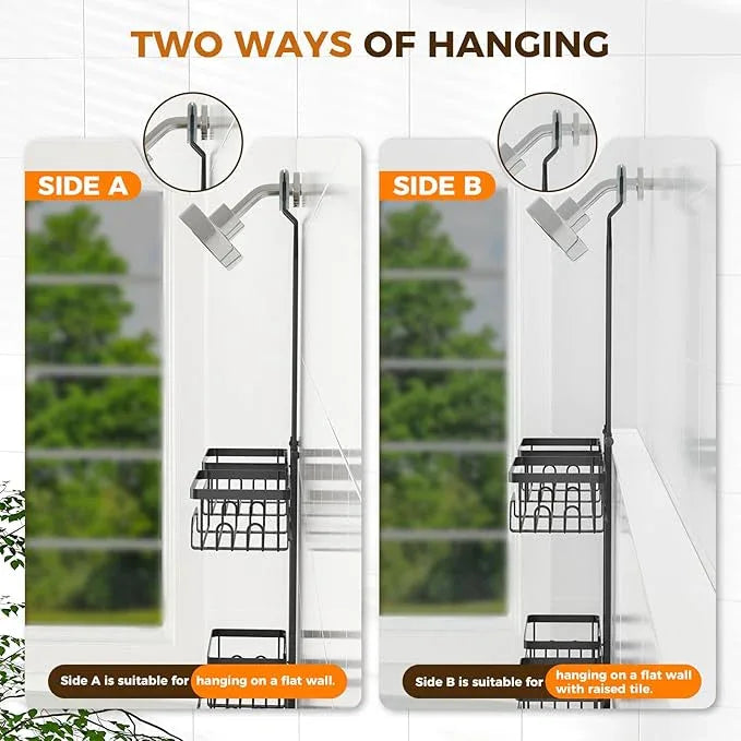 REINHARDT Shower Caddy Hanging for Handheld Showerheads Adjustable Split Shower Caddy, Rustproof Shower Organizer with Hooks for Razors Over the Head Caddy with Soap Holder Bathroom Accessories, Black - ModernBath