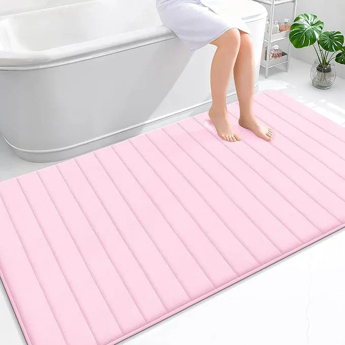 OLANLY Memory Foam Bath Mat 70x46, Super Soft Absorbent Bathroom Rugs, Quick Dry, Machine Washable Shower Floor Rugs, Bathmat Carpet, Bathroom Home Decor Accessories, Pink - ModernBath